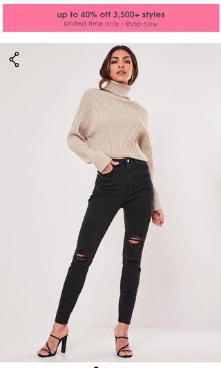 Missguided black sinner high waisted authentic ripped skinny jeans