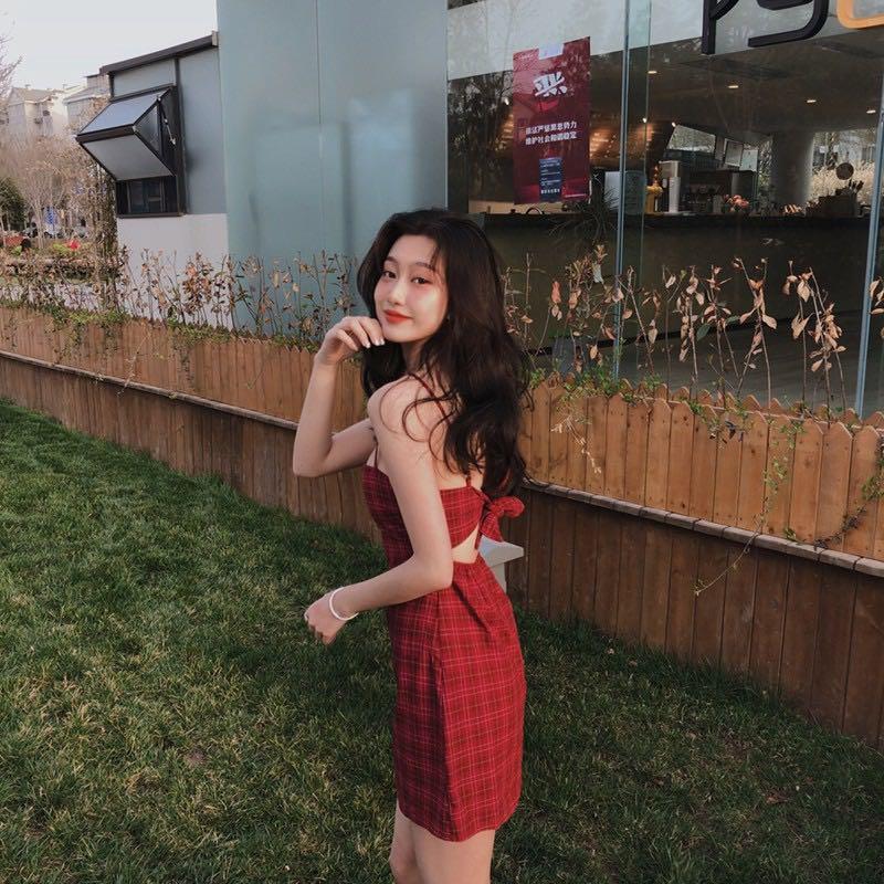 strapless open back dress Gothic Grunge Spaghetti Strap Plaid Mini Dress mp005895
