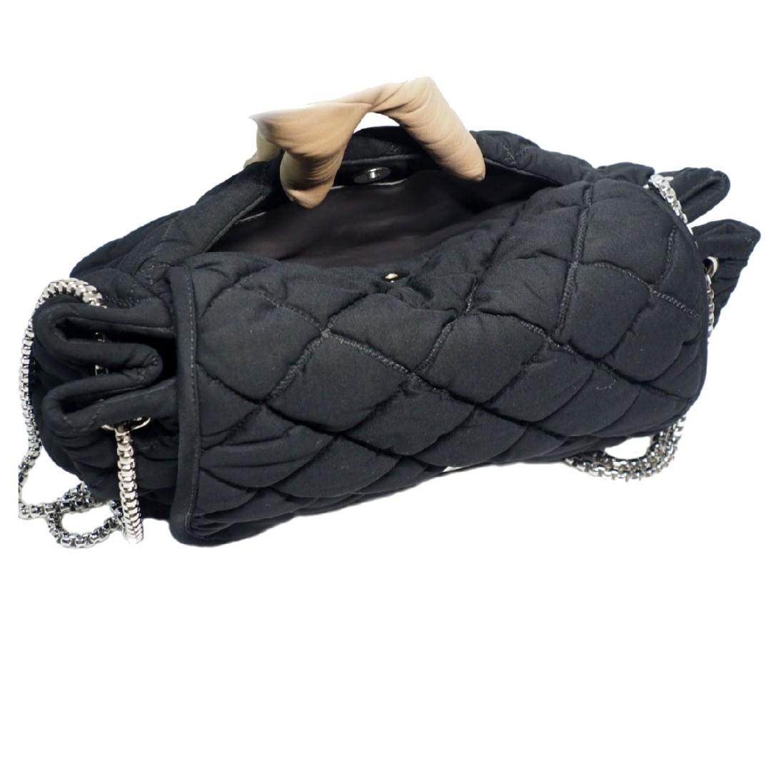 ALMOST NEW !! Chanel 12758967 Black Jersey Bubble Quilt Accordion Flap Bag  Silver Tone Hardware