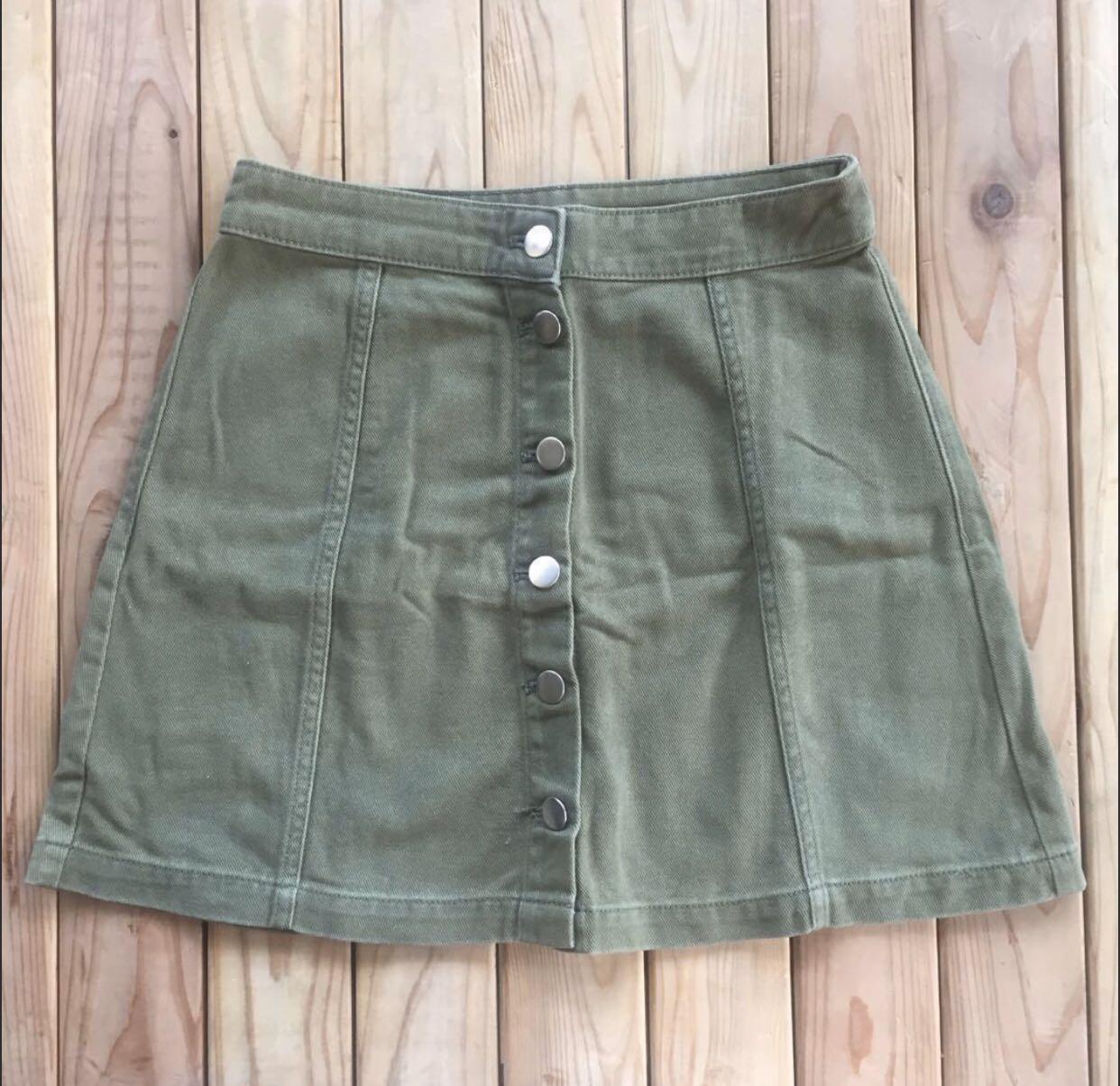 army green denim skirt