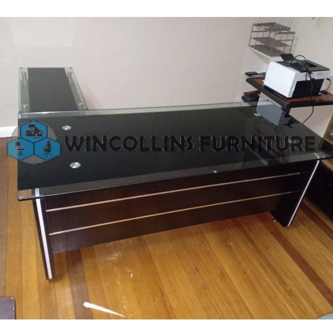 Executive Office table glass top, Furniture & Home Living, Office Furniture & Fixtures on