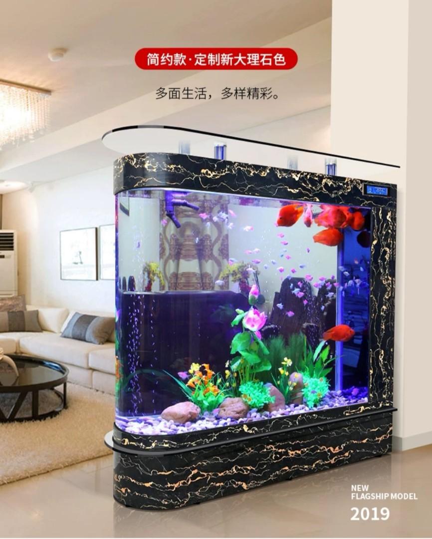 Black Fish Tank 124Gal LED Aquarium Kit Upright Fish Tank Large Glass  Fishbowl Glsaa Bar for Patios Living Office Room and Kitchen