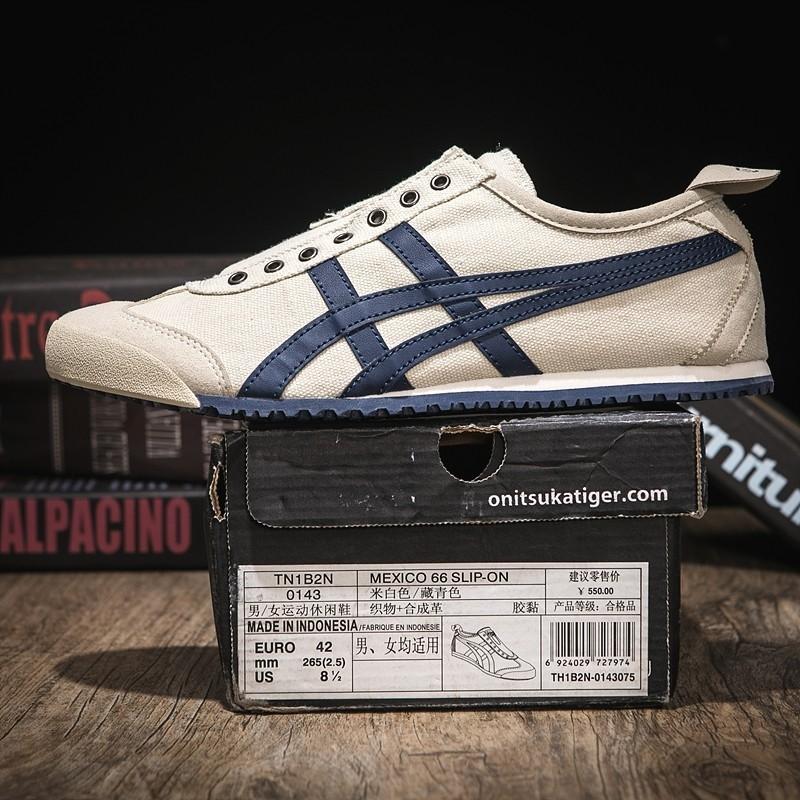 FREE DELIVERY Onitsuka Tiger Breathable Canvas Shoes Beige Navy