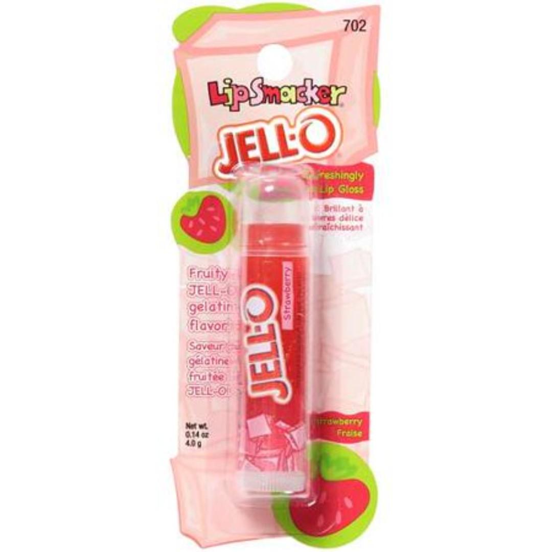 Lip Smacker Jell - O Strawberry (Category: Face Care) located in Manila. Submitted by memorylanestore (Listing ID 265829333, Image 1). Description: MANUFACTURER'S PRODUCT DESCRIPTION: Clear, refreshing gloss looks and tastes like JELL-O®! Get delicious shine with JELL-O flavored Lip Smackers®. Vitamins A & E leave lips feeling smooth and moisturized. In sealed carded packages. Clear, refreshing gloss Vitamins A & E leave lips feeling smooth and m
