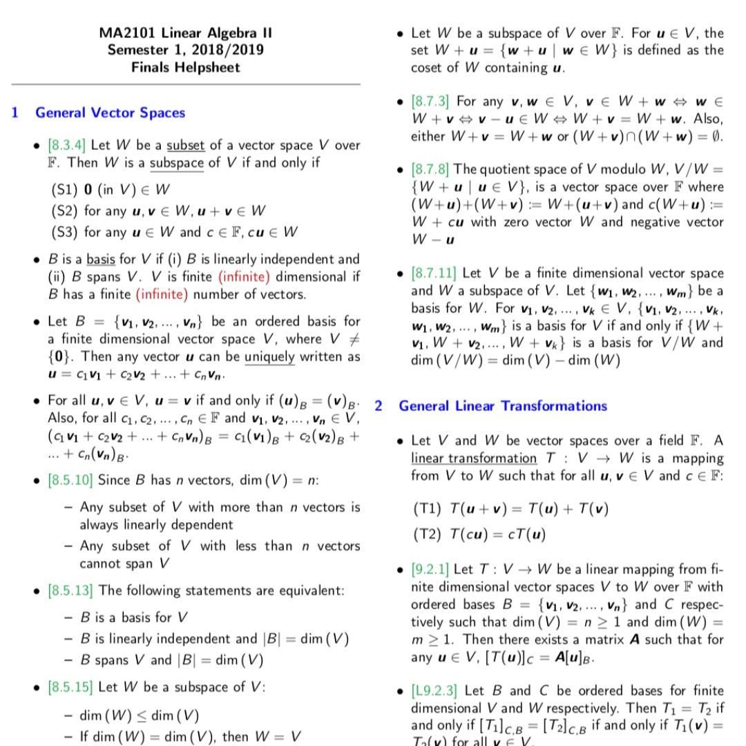 MA2101 Linear Algebra II Materials, Hobbies & Toys, Books & Magazines ...