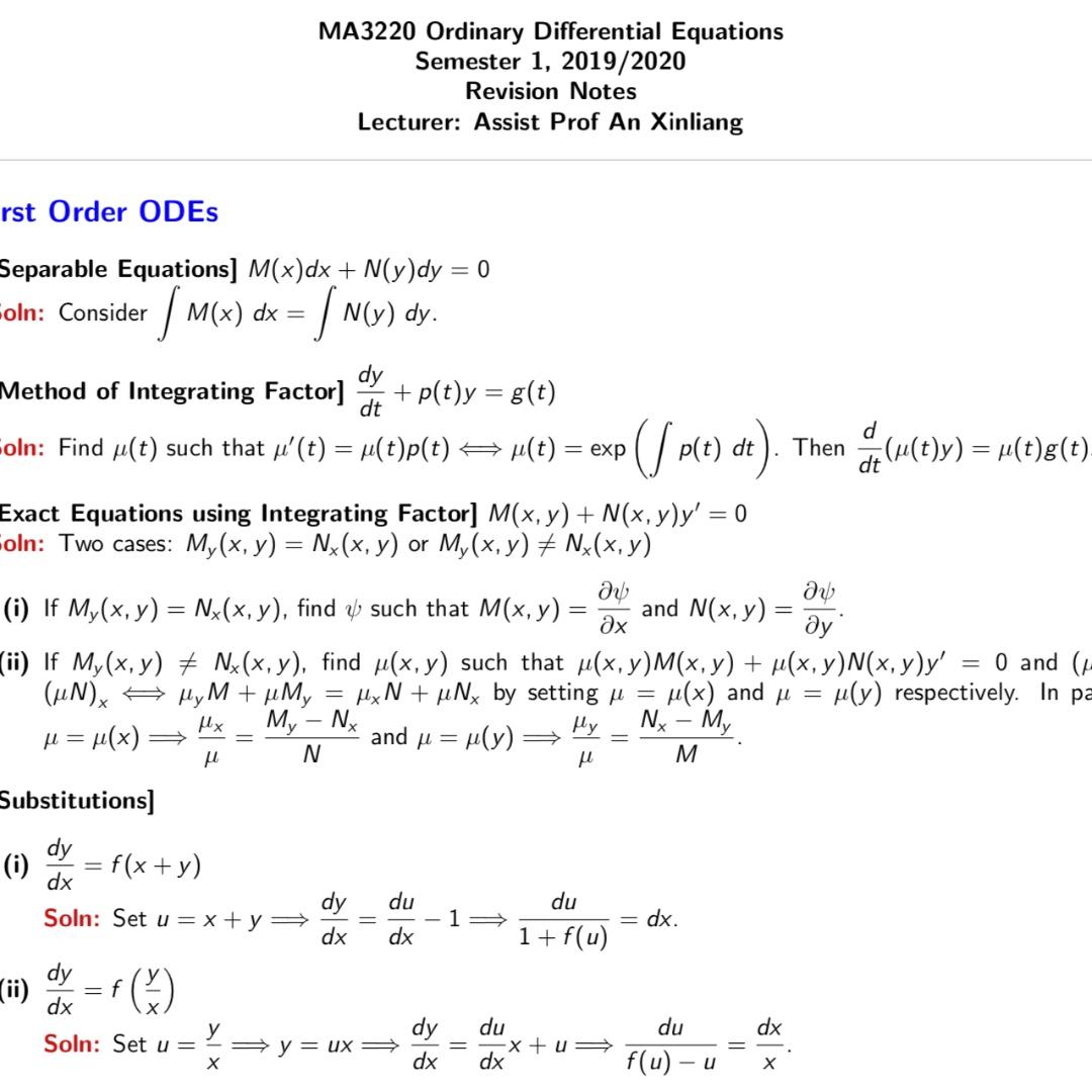 Ma32 Ordinary Differential Equations Material Books Stationery Textbooks Tertiary On Carousell