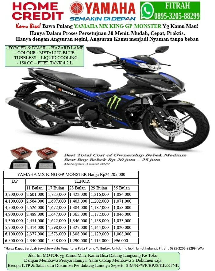 Motor Yamaha MX KING GPMONSTER Cicilan tanpa kartu kredit, Proses