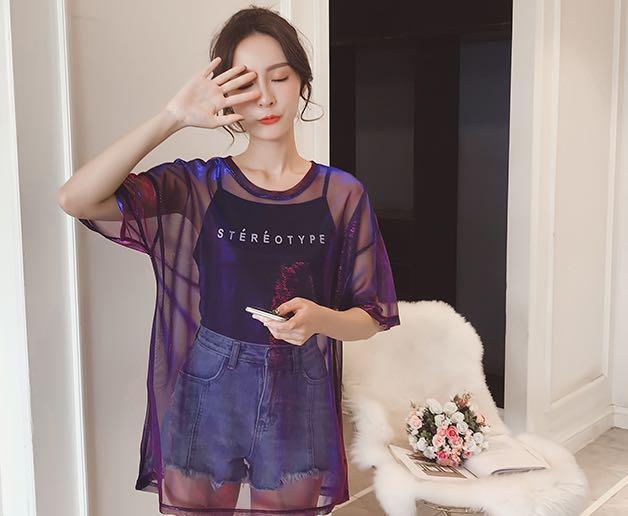 Purple Holographic Mesh Top