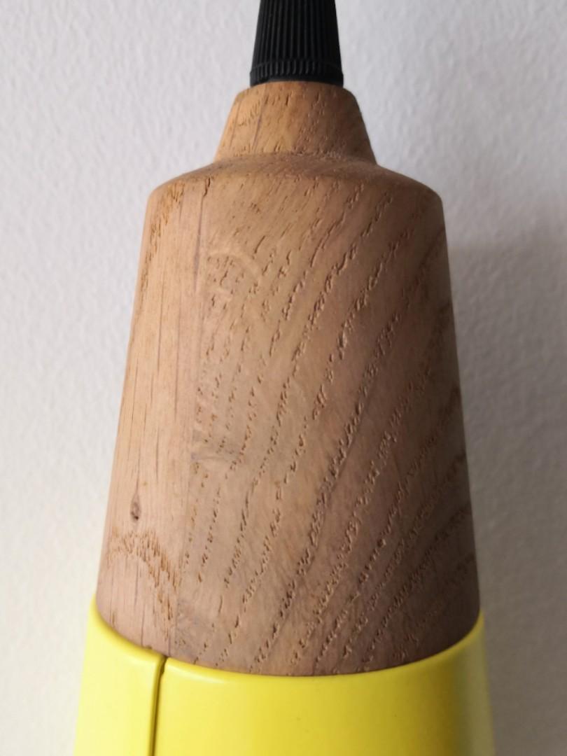 Sleek conical ceiling lamp - Scandinavian design (Category: Lighting) located in Singapore. Submitted by meesement03 (Listing ID 265869159, Image 2). Description: BNIB Beautiful LED ceiling lamp with oak and matte metal finish. Comes in a cute yellow colour to brighten up your home! 5 sets availabile. #ceilinglamp #yellow #light #dining #livingroom #bedroom #scandinavian #led.