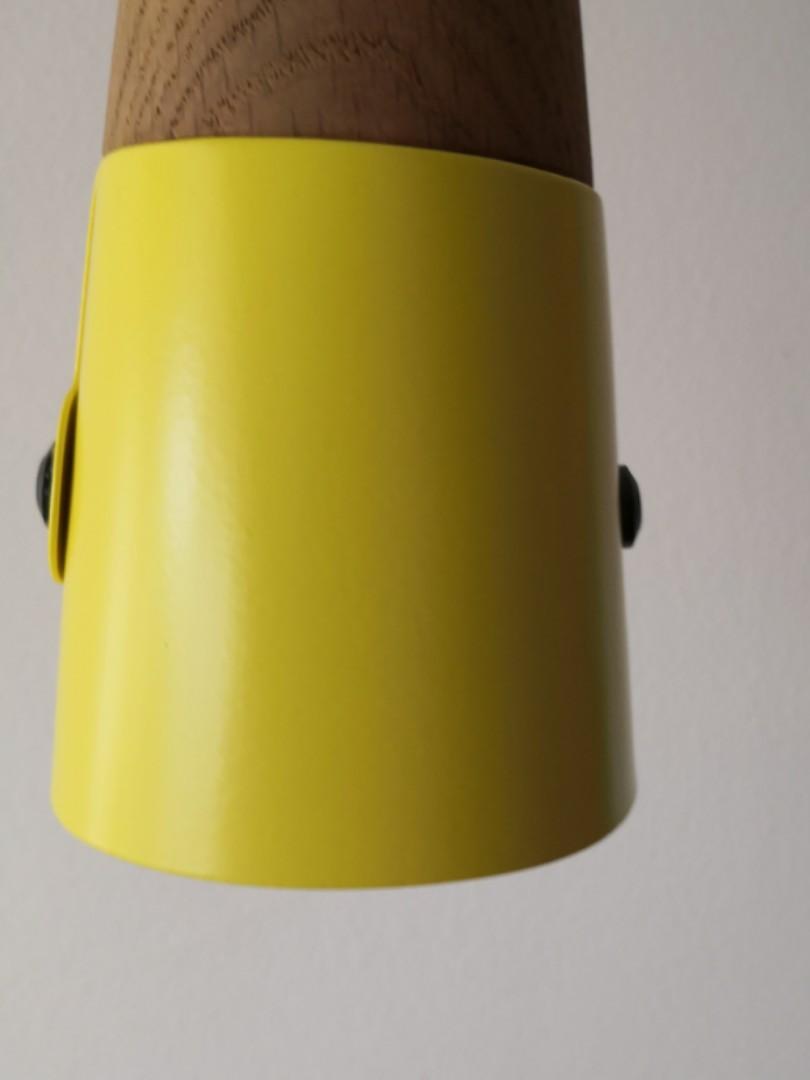 Sleek conical ceiling lamp - Scandinavian design (Category: Lighting) located in Singapore. Submitted by meesement03 (Listing ID 265869159, Image 3). Description: BNIB Beautiful LED ceiling lamp with oak and matte metal finish. Comes in a cute yellow colour to brighten up your home! 5 sets availabile. #ceilinglamp #yellow #light #dining #livingroom #bedroom #scandinavian #led.