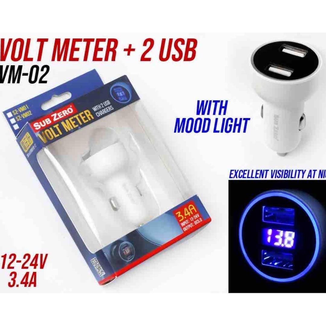 Sub Zero Volt Meter with 2 USB Charger 3.4A with Mood Ligh, Car Parts ...