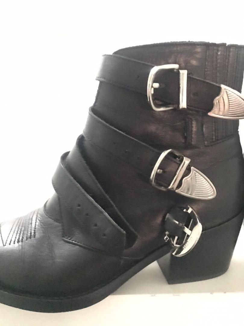 Tony Bianco black leather boots with buckles size 7 festival ...