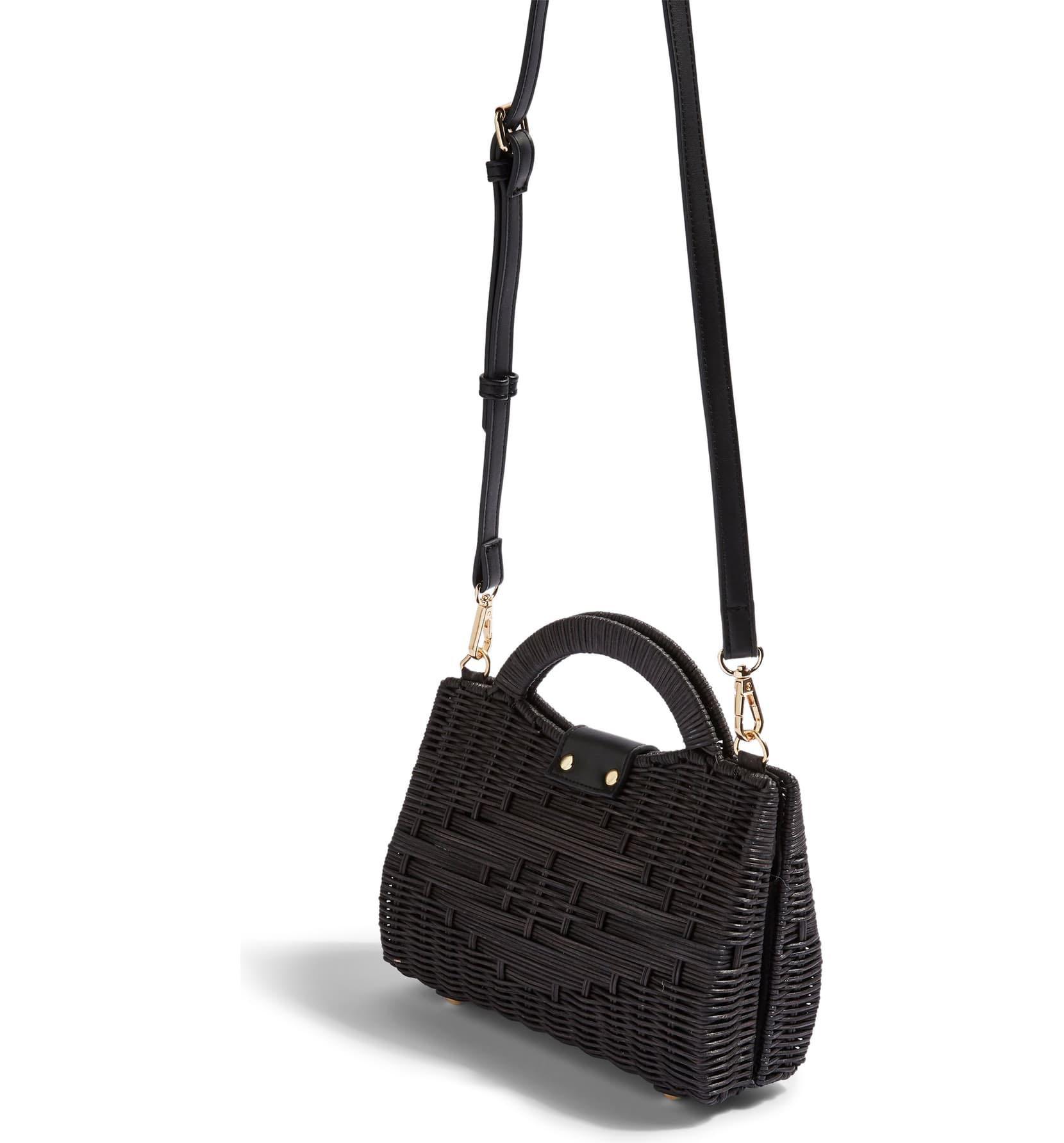 Woven Bag Straw Bag Topshop TOPSHOP Black Woven Bag, Women's