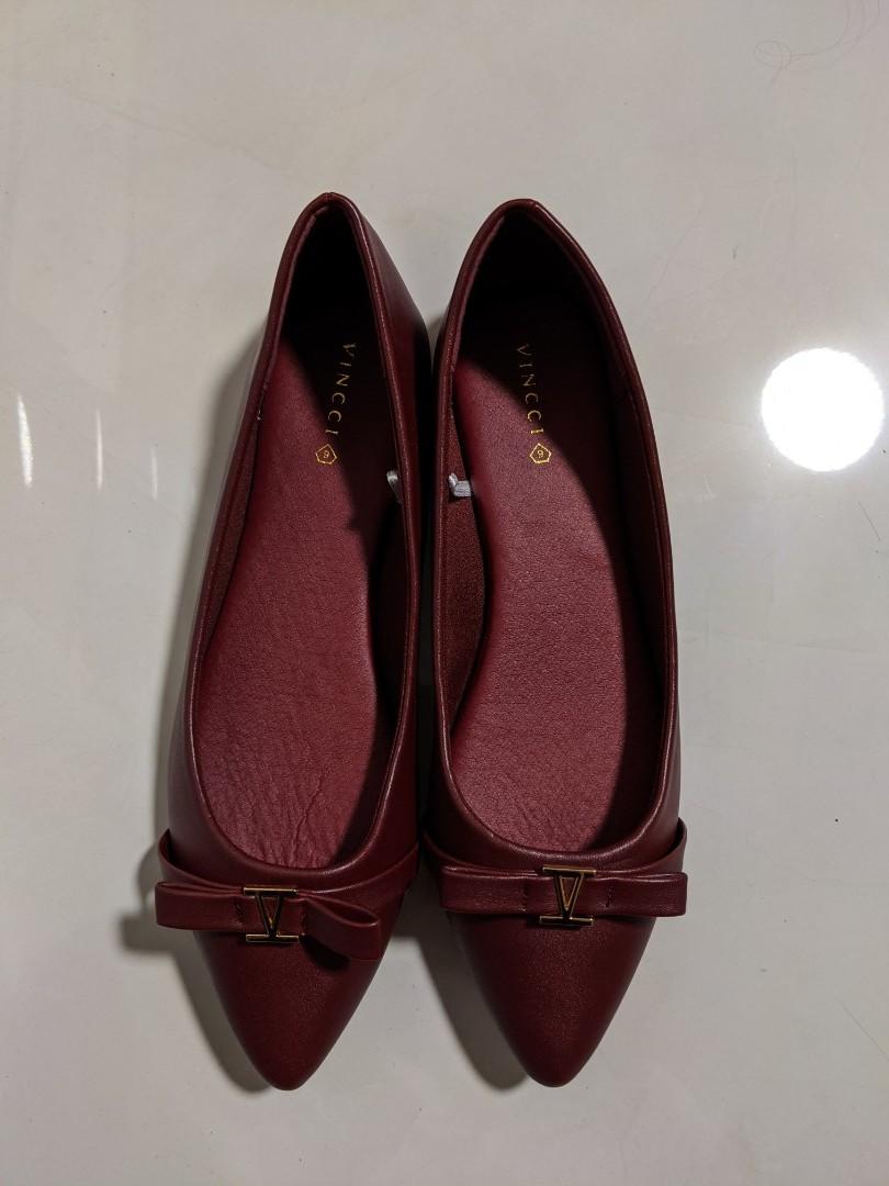 wine coloured flat shoes