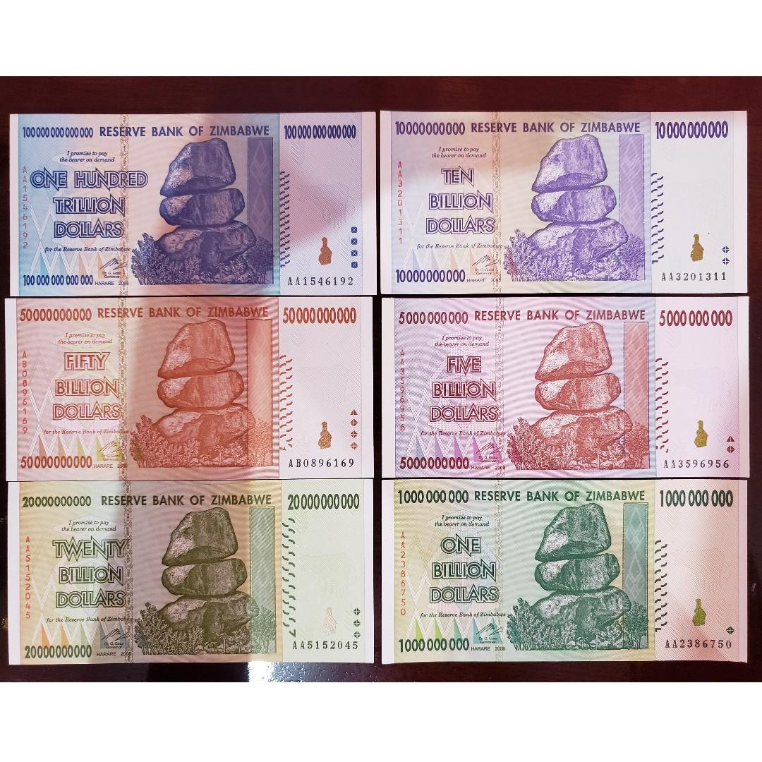 3 Zimbabwe Banknotes 1 X 10 2008 Series Currency 20 50 Billion 