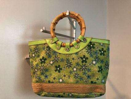 Green Bag with Bamboo Handle
