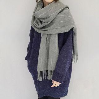 氣質簡約圍巾條紋保暖流蘇披肩兩用