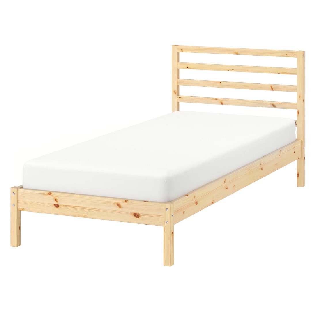 Ikea Tarva single bed frame + Lonset base + Hovag mattress, Furniture