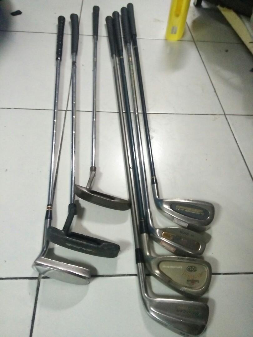 Golf set, Woods, Irons, putters (assorted) and caddy golf bags (Category: Golf) located in Valenzuela. Submitted by eriq.eriq (Listing ID 266034185, Image 1). Description: Available assorted brands of used woods, irons, putter and caddy golf bag Woods, Irons and putters from 500 and up per pc. Orig used Spalding Caddy bag price is 2000 php only -SOLD-.