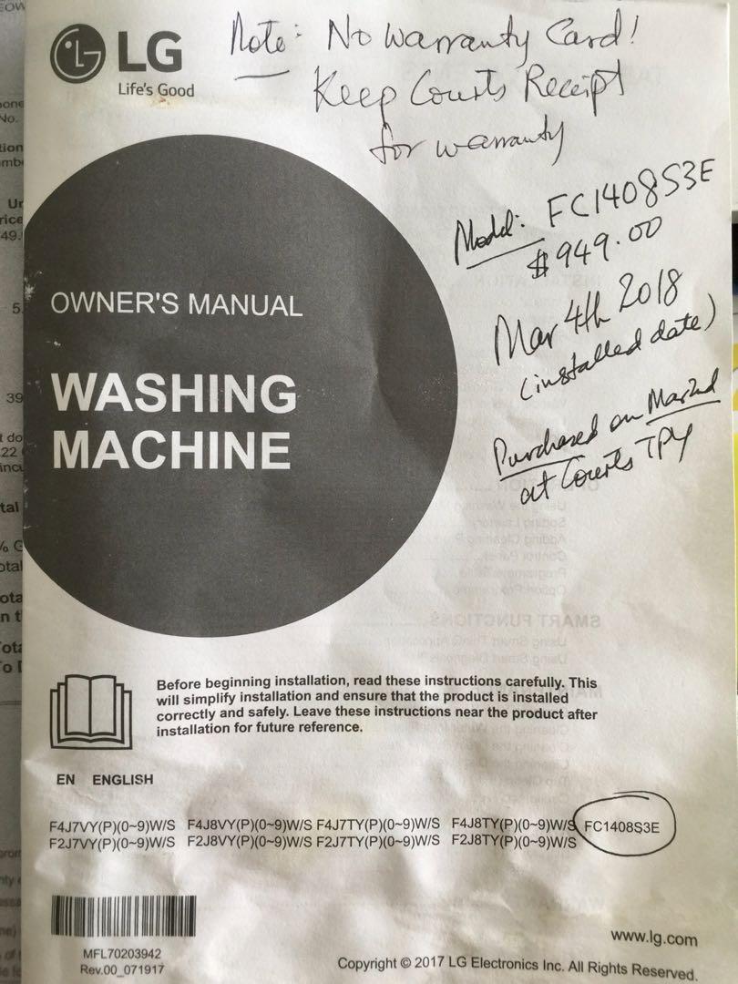 LG Front Load Washing Machine model FC1408S3E (8kg), TV & Home