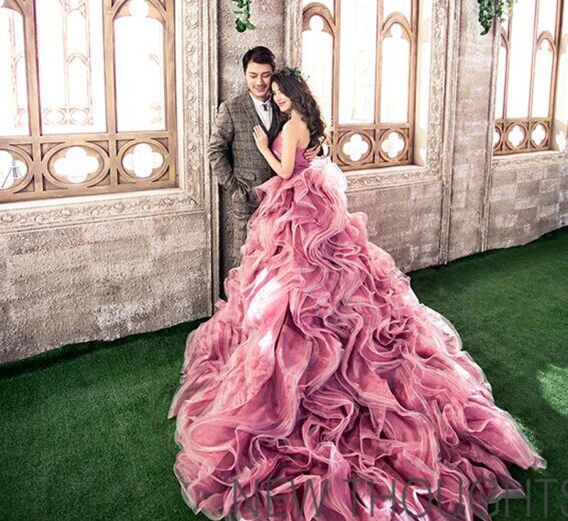 Pre order pink ruffle fishtail wedding bridal prom evening dress gown  photoshoot RB1546, Women's Fashion, Dresses & Sets, Evening Dresses & Gowns  on Carousell
