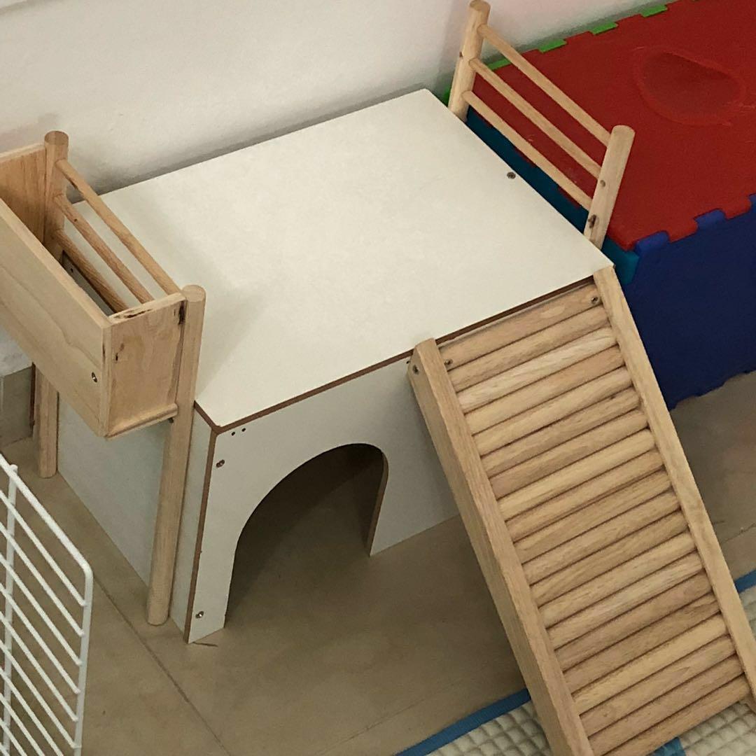 Guinea Pig Wooden House Rabbit Wooden Hideout Hay Rack Guinea
