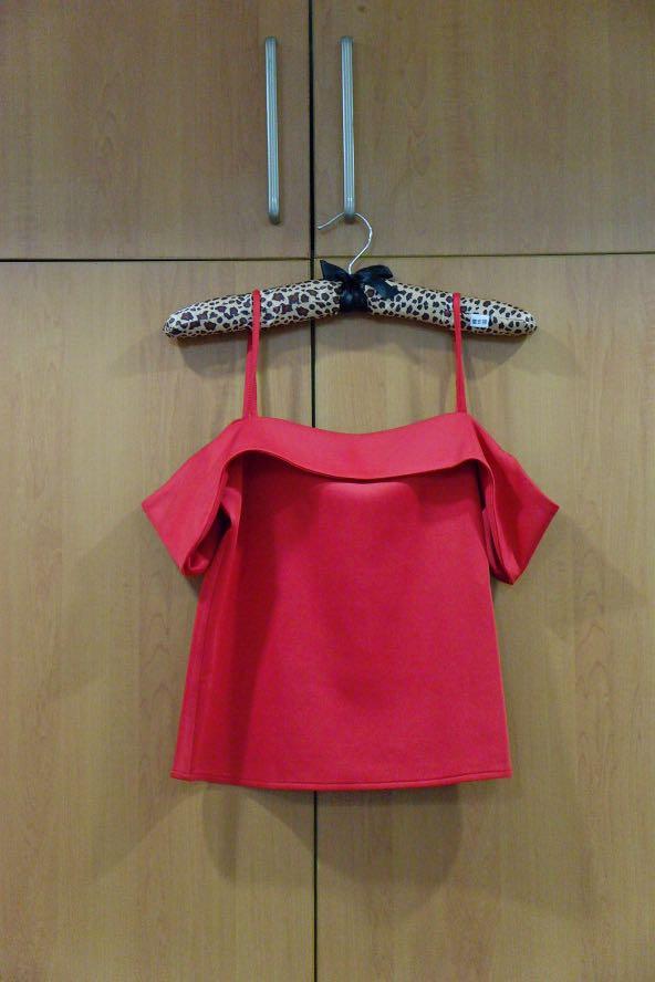 Dark Red Off Shoulder Long Sleeve Top