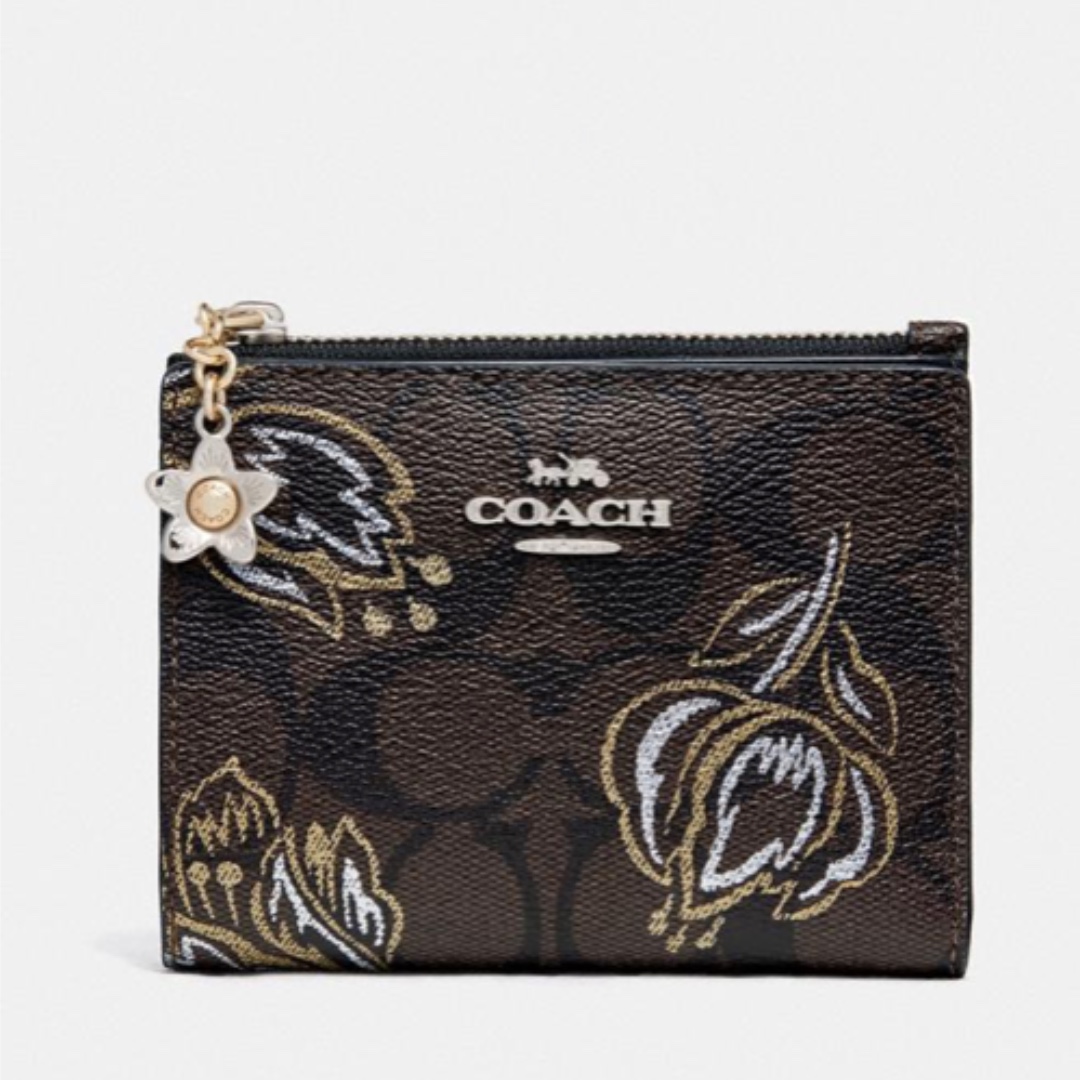Coach Snap Card Case in Signature Canvas with Tulip Print, Women's
