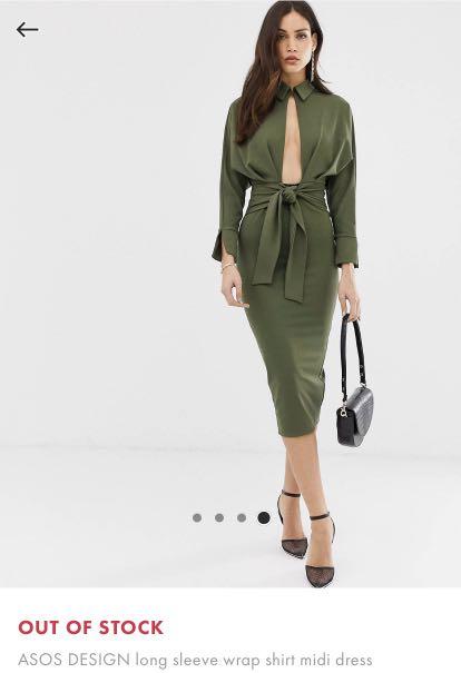 Asos design long sleeve wrap shirt midi dress online