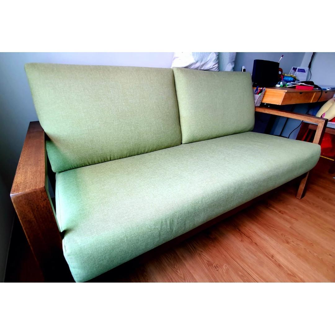 Yumiko 3 Seater Fab Green Fabric Sofa Furniture Sofas On Carousell