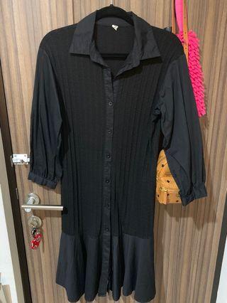 Mididress korean black - kemeja dress hitam freesize