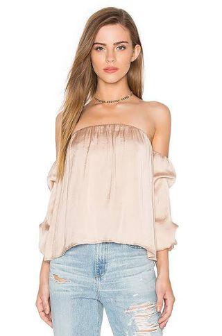 Bardot Caught Sleeve Bustier in Beige AU6