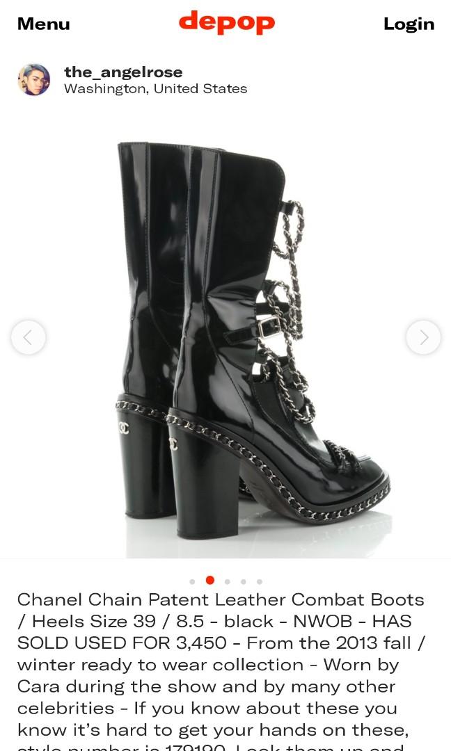 Chanel  Silver Chain Black Leather Ankle Boots 38C  wwwluxurybagseu