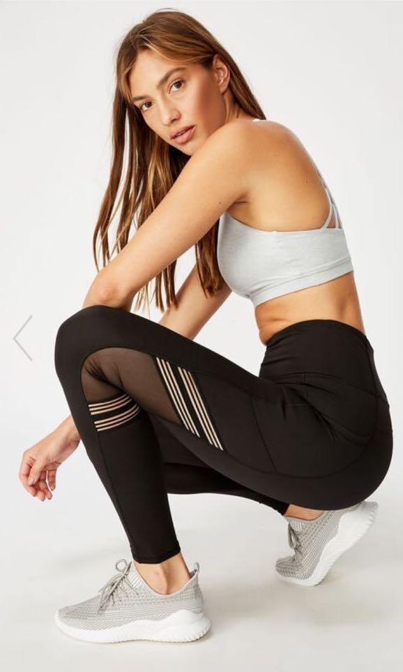 Cotton On Body Mesh Filament Pocket Black Workout Tights
