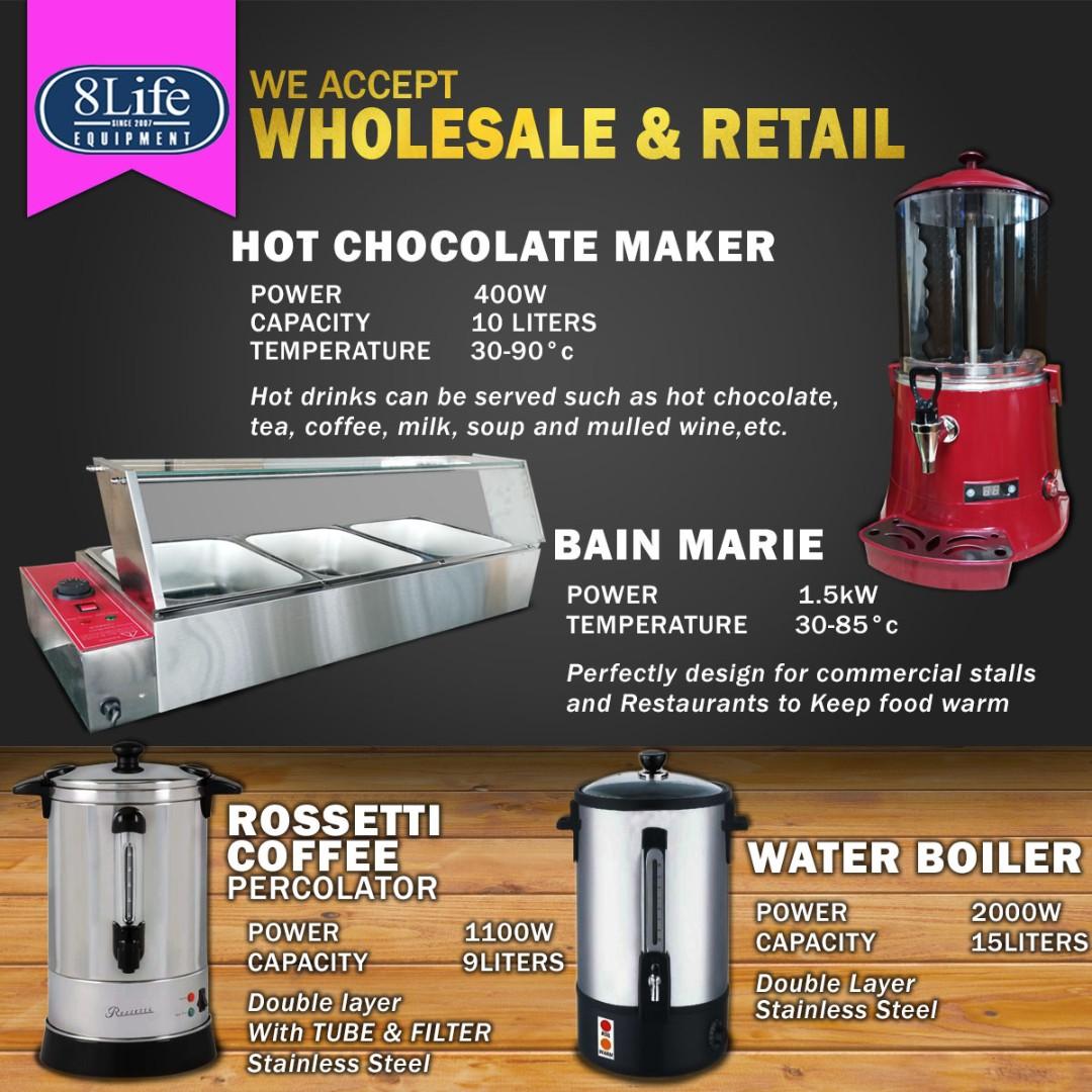 Hot chocolate machine coffee dispenser choco melting chocolate warmer (Category: Coffee Machines & Makers) located in Valenzuela. Submitted by eightlife_equipment (Listing ID 266145869, Image 2). Description: 10 Liter capacity, 30℃-90℃ temp Other equipment: • Coffee grinder • Percolator • Boiler We ship nationwide via AP CARGO, TRANSPORTIFY, Etc. Payments thru BPI, BDO, Metrobank, LBC, GCASH or CASH FB page: eightlifetrading Office: 03 G. Lozada 