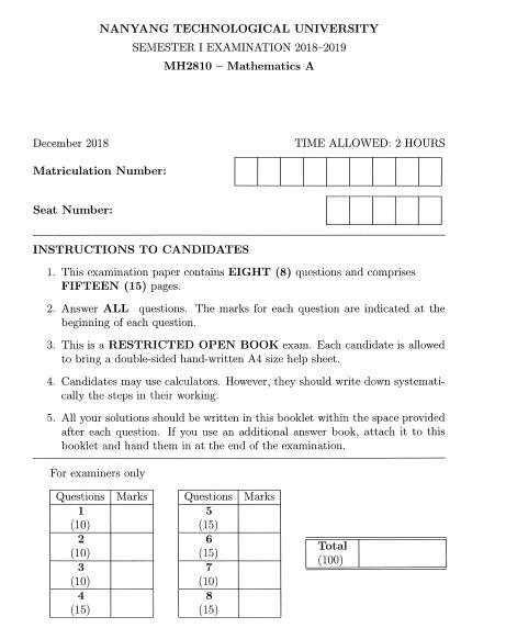 Mh2810 Maths A Ntu Notes Quiz Past Year Paper Solution Tutorials Books Stationery Textbooks Tertiary On Carousell