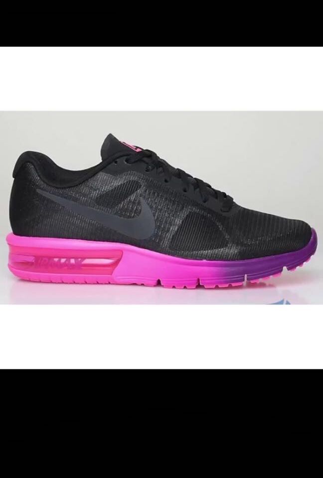 Air max sequent discount black/pink women's running shoes