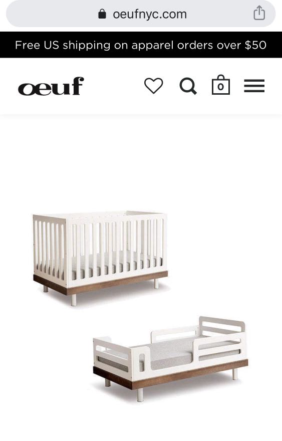 Oeuf cot with conversion to toddler bed, Babies & Kids, Baby Nursery