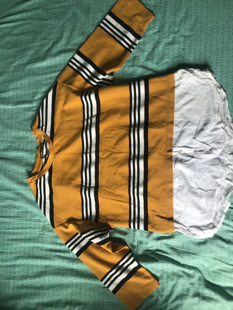 yellow white striped top