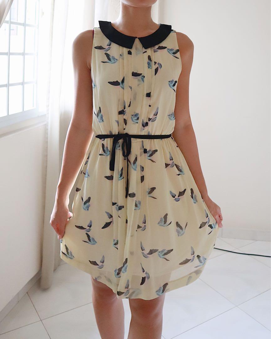 zara bird print dress