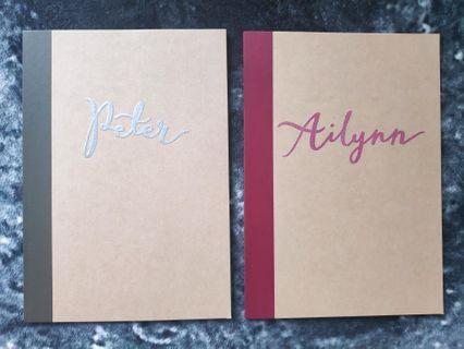 Personalised embossed notebooks