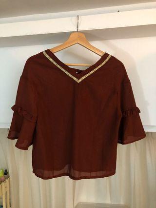 V領小花刺繡短袖上衣