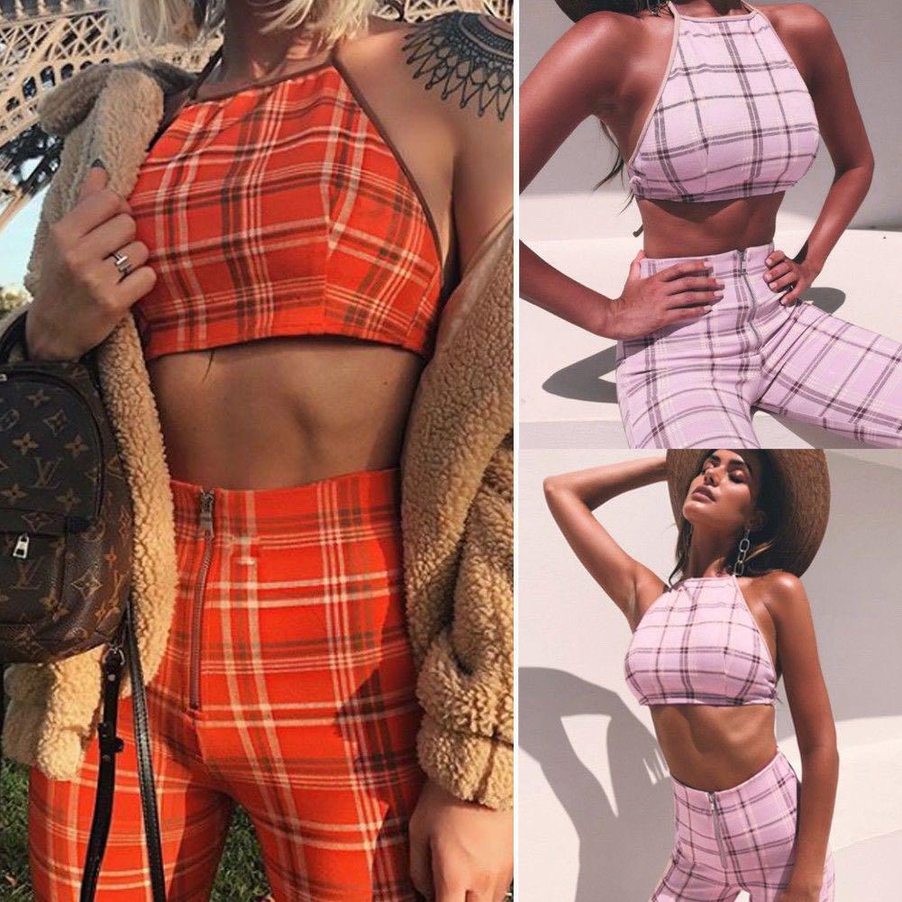 565 SET orange pink 2 piece two piece set halter top and high