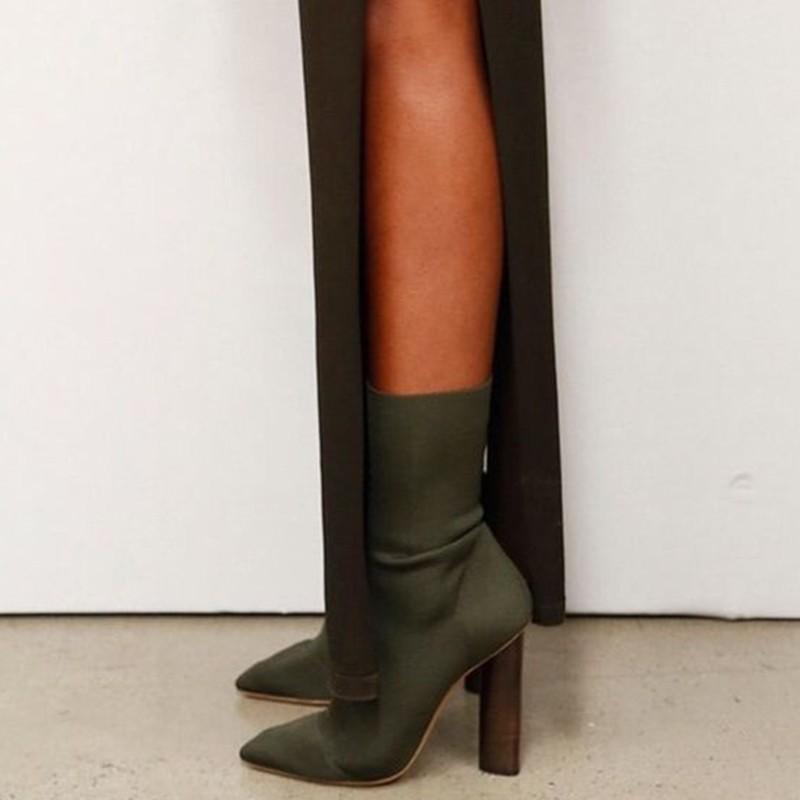 Army green sock boots with block heel Women s Fashion Footwear Sandals on Carousell