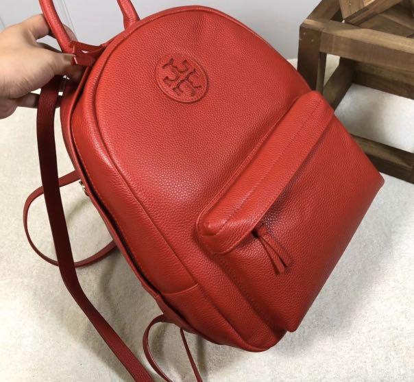 Tory burch red leather backpack sales