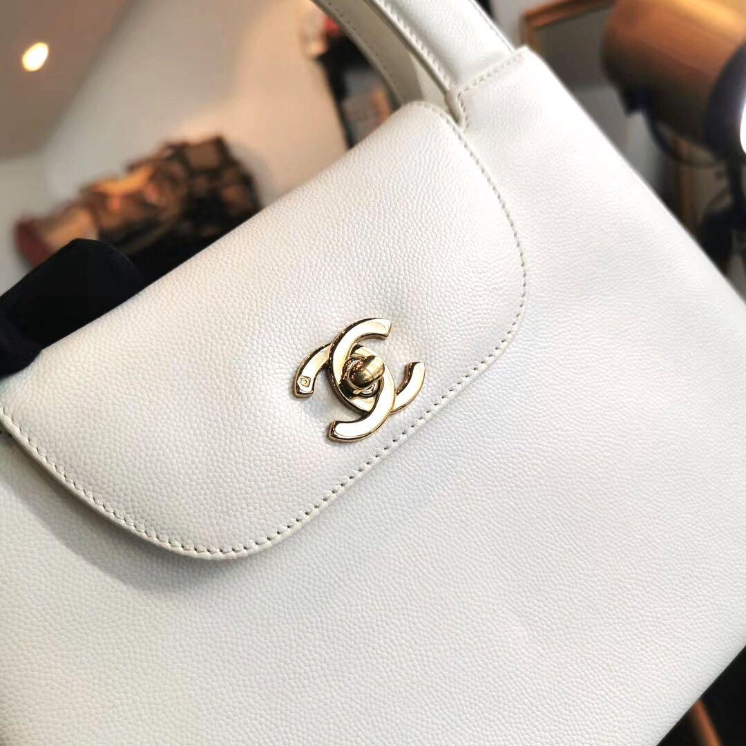 Authentic Vintage Chanel Snowy White Caviar Leather Top Handle Bag