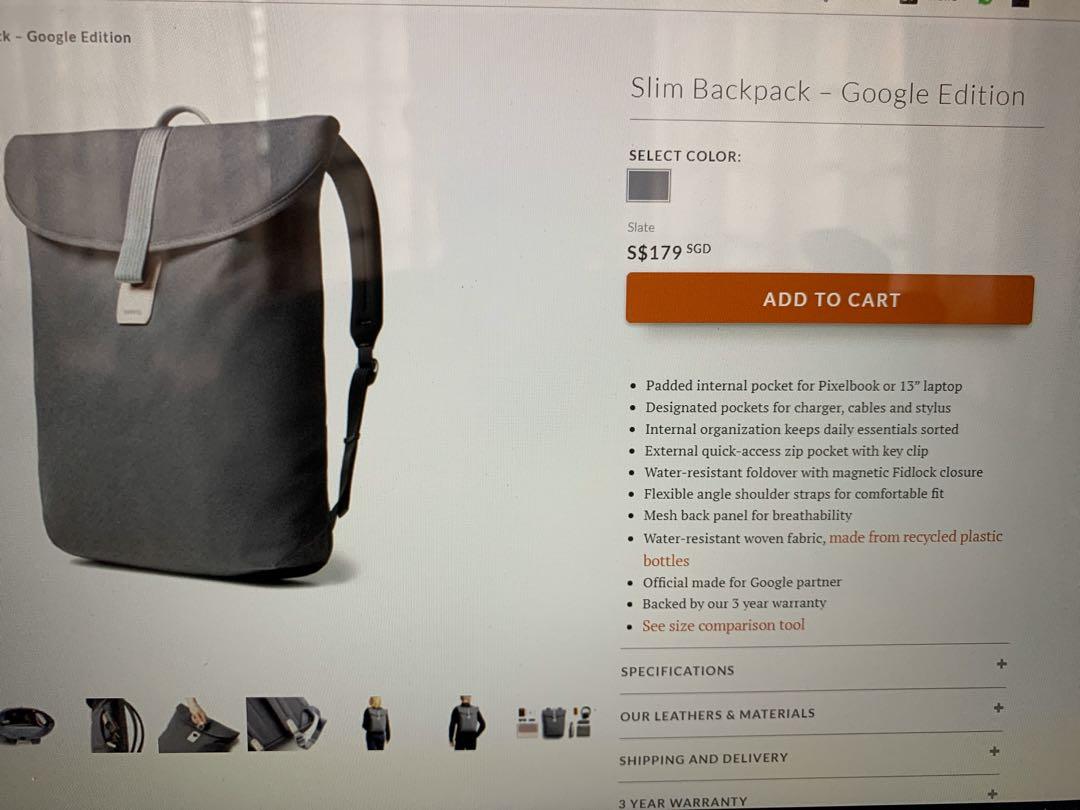Bellroy slim backpack google edition clearance