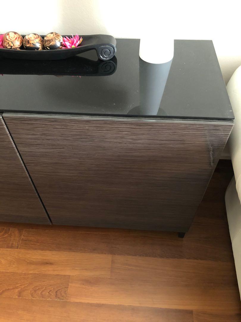 Console (Category: TV Consoles) located in Singapore. Submitted by lukas6600 (Listing ID 266334095, Image 3). Description: IKEA console with glass top 2 doors with inside shelving Good condition. L: 40 B: 120 H: 74cm.