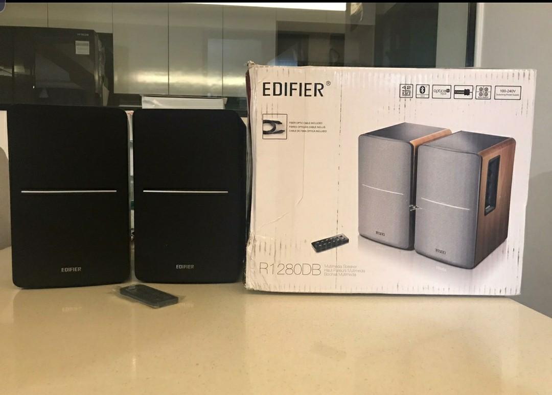 Edifier R1280DB Powered Bluetooth Bookshelf Speakers - Optical Input -  Wireless Studio Monitors - 4 Inch Near Field Speaker - 42w RMS - White 