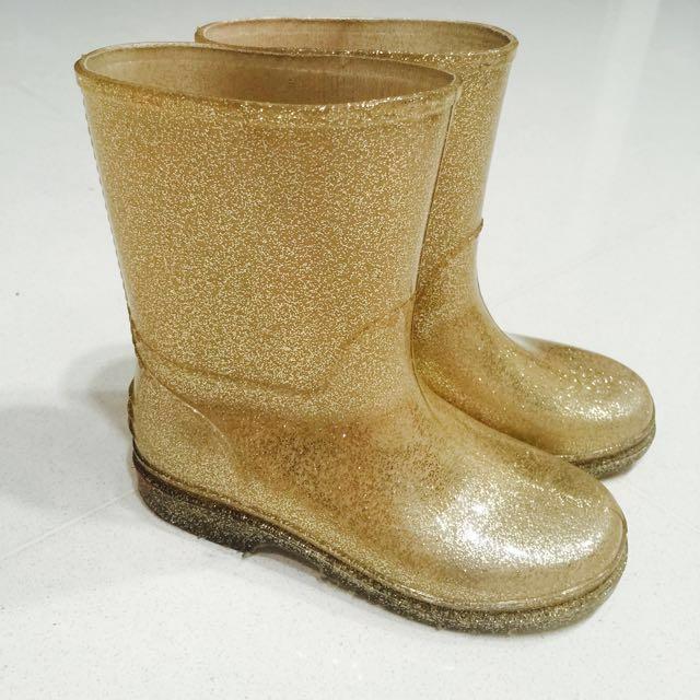 Girls Gold Rain boots wellies